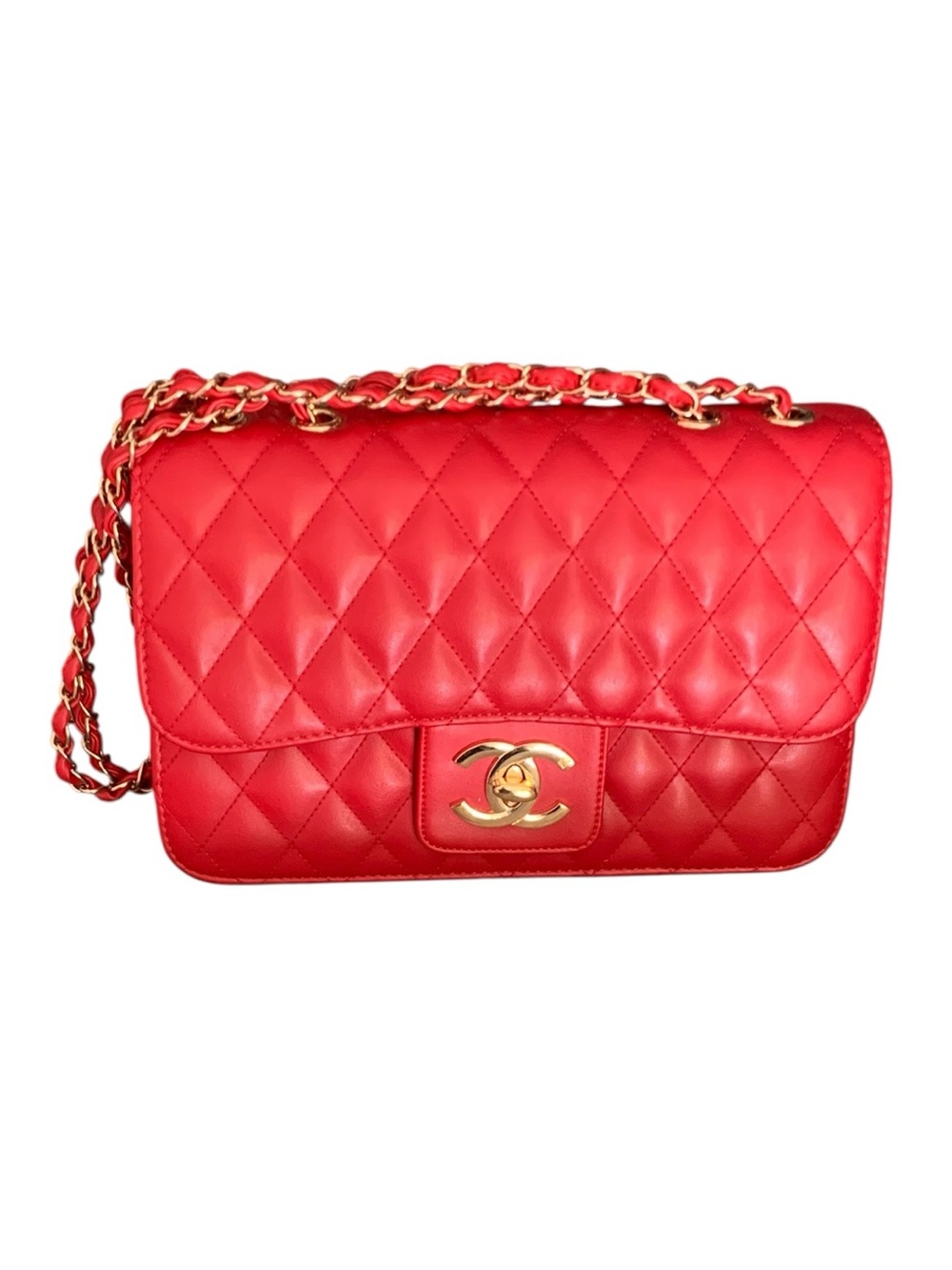 ❤️Classic Flap Shoulder Bag – Red Quilted Lambskin Leather – Gold Hardware ❤️